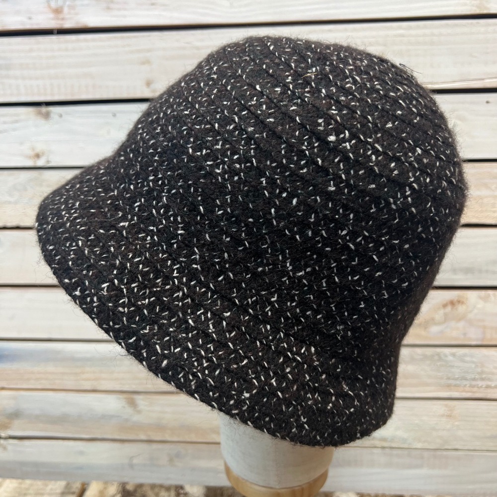 Vintage Nine West Black Wool Knit Cloche Bucket Hat Flower Detail OS - Picture 5 of 9